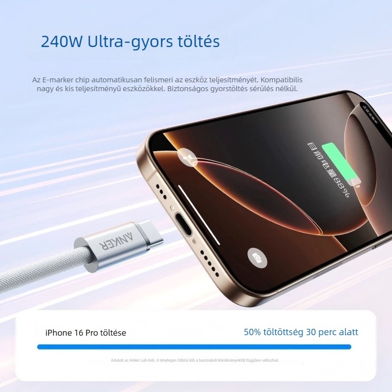 Anker USB-C szövött kábel telefonhoz és tabletához, 240W PD gyors töltés, 1–2 m hossz, modell C-Ca8060
