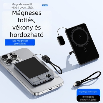 Mágneses vezeték nélküli külső akkumulátor 6000mAh, ultra vékony, 3‑in‑1 állvány óra számára, PD2.0 gyors töltés, kompatibilis az iPhone 17-tel