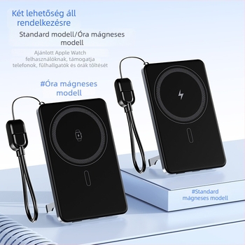 Mágneses vezeték nélküli külső akkumulátor 6000mAh, ultra vékony, 3‑in‑1 állvány óra számára, PD2.0 gyors töltés, kompatibilis az iPhone 17-tel