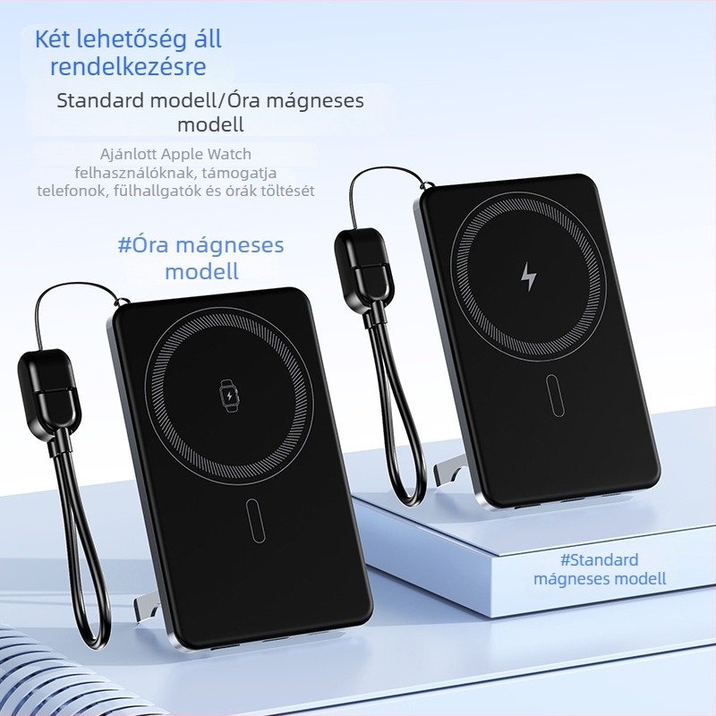 Mágneses vezeték nélküli külső akkumulátor 6000mAh, ultra vékony, 3‑in‑1 állvány óra számára, PD2.0 gyors töltés, kompatibilis az iPhone 17-tel