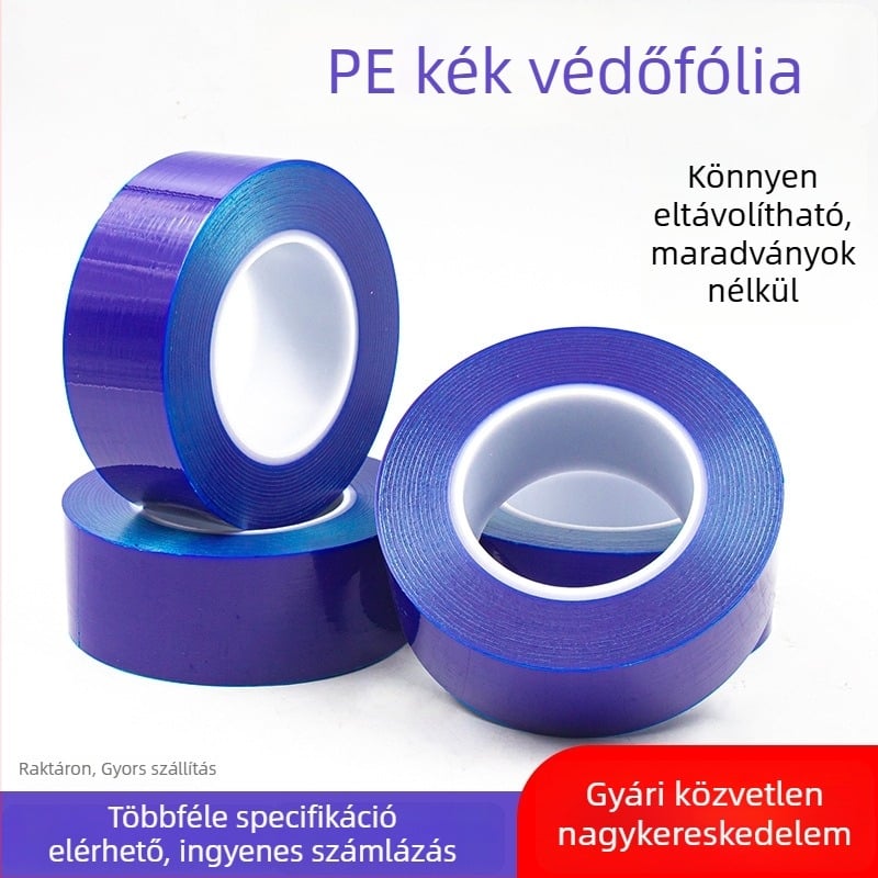 Kék PE védőfilmeszalag rozsdamentes acél ajtók és ablakok alkatrészeinek, nyom nélkül hagyó, por- és karcolásvédelem