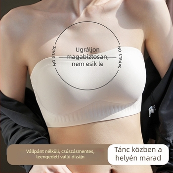 Vállpánt nélküli, varrat nélküli latex push-up melltartó, anti-slip, láthatatlan hátsó rész, levehető vállpántok