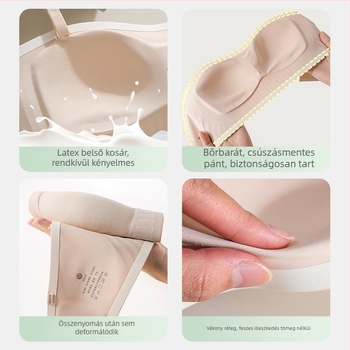 Vállpánt nélküli, varrat nélküli latex push-up melltartó, anti-slip, láthatatlan hátsó rész, levehető vállpántok