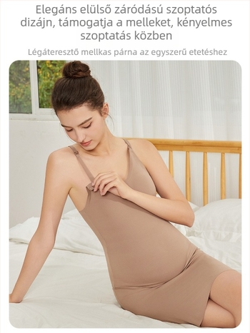 Szoptatós A-vonalú ruha, kerek nyakkal, ujjatlan, nylon-elasztán keverék, előre nyíló szoptatási kivitel