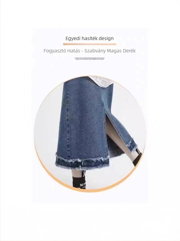 Kismama denim szoknya haspanellel, középméretű hosszúságú, retro stílus
