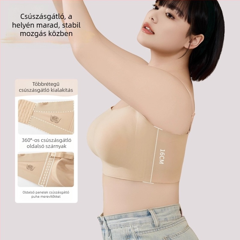 Vállpánt nélküli, varrat nélküli női melltartó, nyári vékony modell, push-up, nagy melleknek, plusz méret