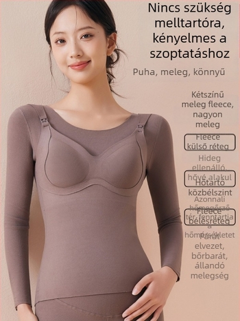 Mama szoptatós melegítő felső beépített melltartó párnákkal, téli termális felső, karcsú szabás, 3/4 ujjú, kerek nyak, 2025-ös modell