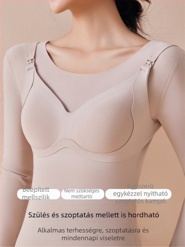 Mama szoptatós melegítő felső beépített melltartó párnákkal, téli termális felső, karcsú szabás, 3/4 ujjú, kerek nyak, 2025-ös modell