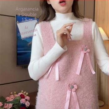 Kismama szett: hosszú ujjú kötött felső + ruha, egyszínű, pamut 70–80%
