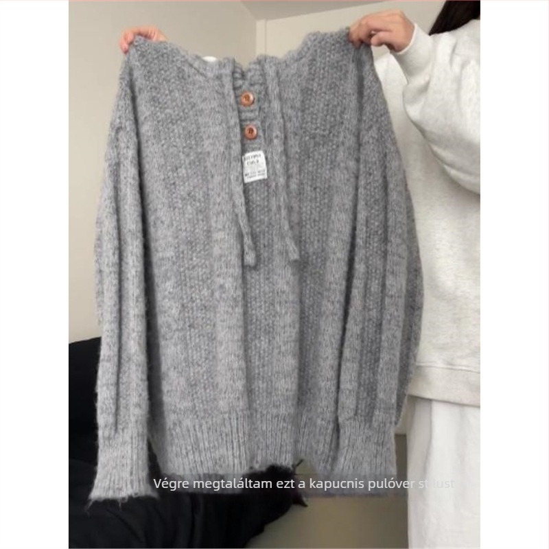 Női kapucnis kötött felső, retro stílus, TR anyag, PVC-keverék ≤30%, 3/4 ujjú