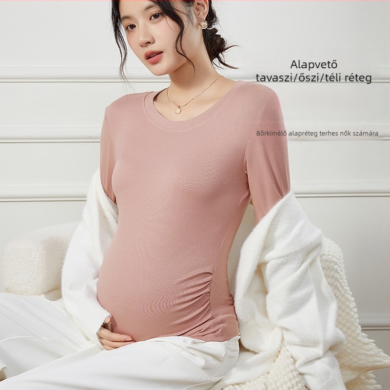 Kismama alapréteg felső csipkével, viszkóz anyagból, hosszú szabás, kerek nyak, 3/4-es ujjú