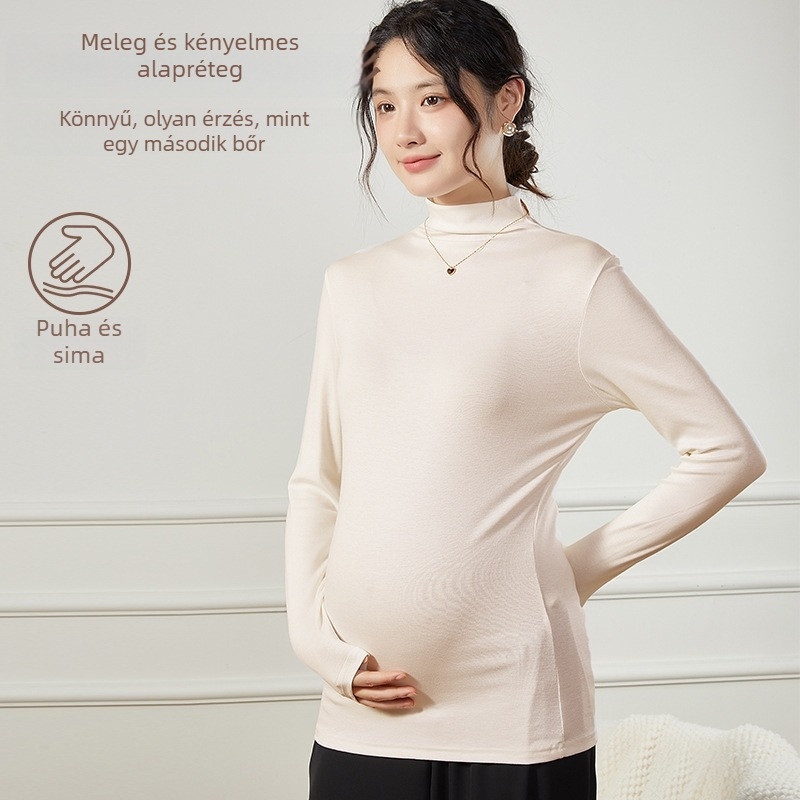 Kismama alapréteg felső csipkével, viszkóz anyagból, hosszú szabás, kerek nyak, 3/4-es ujjú