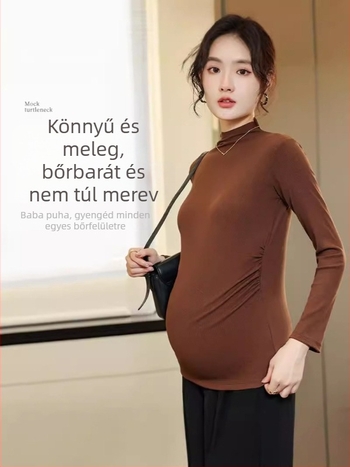 Várandós női őszi-téli alapréteg felső, laza szabás, hosszú ujjak, kerek nyakú, kókusz velúr, viszkóz-spandex anyag, hossz 50–65 cm