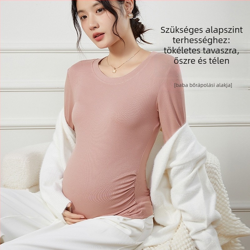 Maternity hosszú ujjú felső modal és elasztán anyagból, kerek nyakú, középhosszú