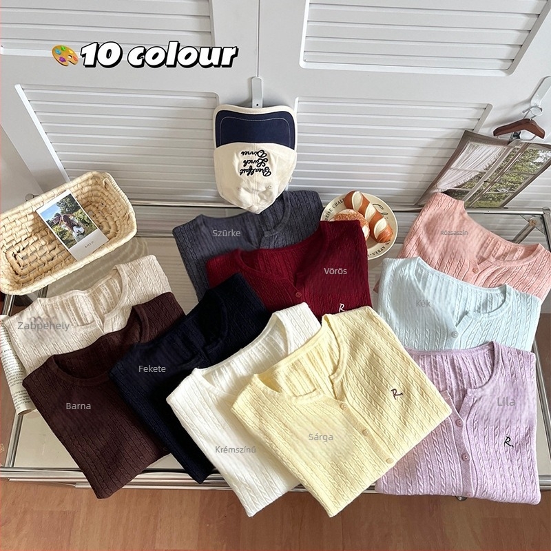 Kötött kardigán hímzéssel, kerek nyakú, hosszú ujjú, lazán illeszkedő fazon — női hétköznapi kötött pulóver