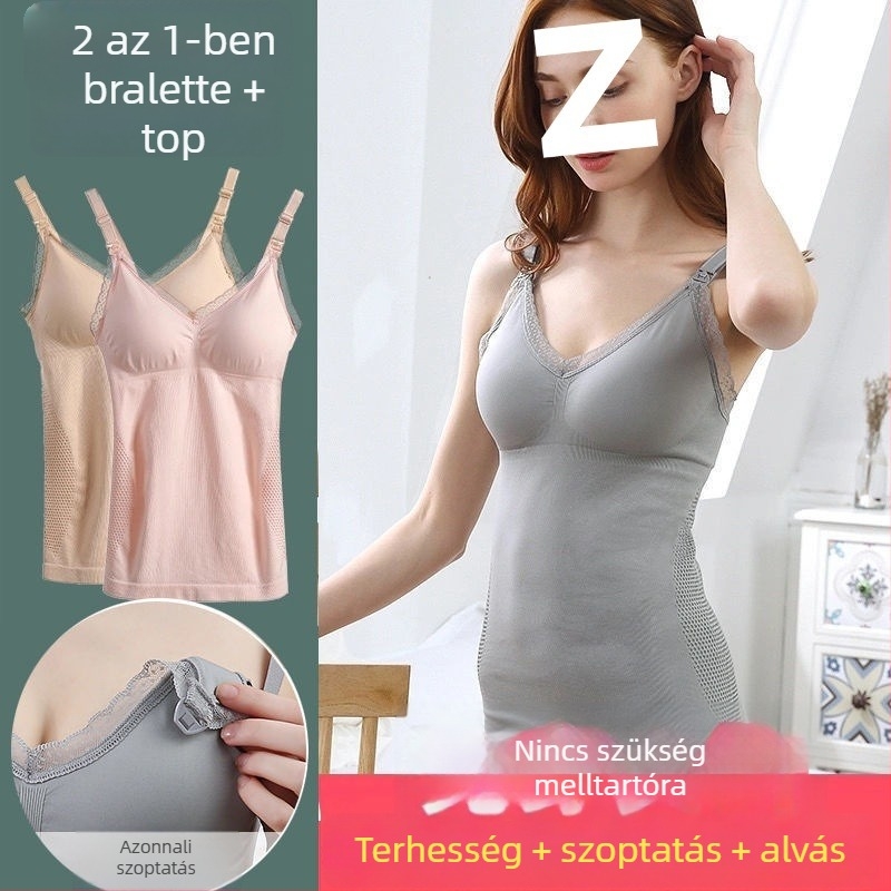 Szoptatós kismama top, négy évszakos, vékony, melltartó nélkül, 3/4-ujjú, polo gallérral