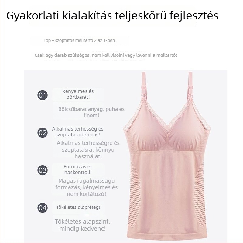Szoptatós kismama top, négy évszakos, vékony, melltartó nélkül, 3/4-ujjú, polo gallérral