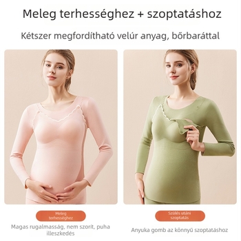 Szoptatós felső kismamáknak, szoptatási nyílással, poliészter-elasztán keverék, blokkminta, hosszú ujjú