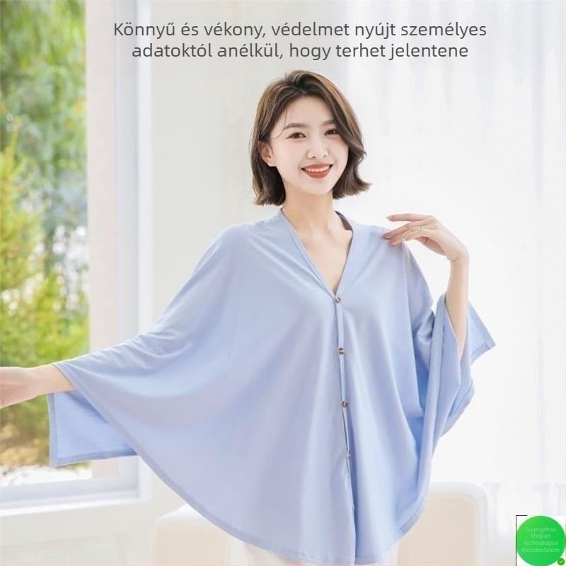 Szoptatási kendő - lélegző TR szövet, PVC ≤30%, 3/4 ujjak, polo gallér, többfunkciós kültéri etetésvédő, 2024 tavasz