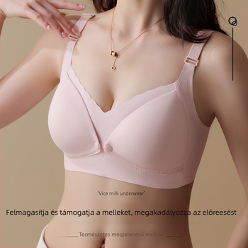 Szoptatós melltartó terhességhez, előre nyitható zárással; külső nylon, belső pamut bélés; vékony formázott kosarai; acélcső nélkül; rögzített dupla vállpántok