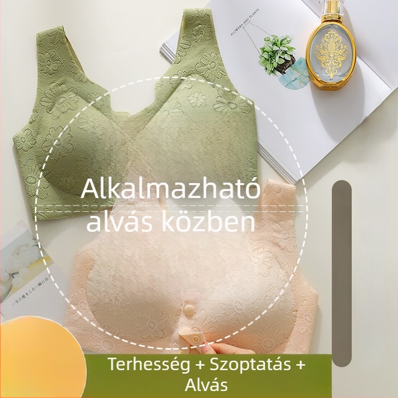 Szoptatós melltartó csipkéből, varratszegény, elöl záródó, vékony formázott kosarakkal, nylon anyagú