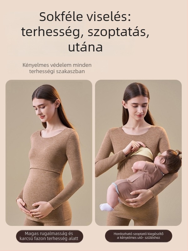 Szoptatós anyuka melegítő alsónemű szett, posztpartum hálóruha, japán-koreai lazító stílus, poliészter 90–95%, tél 2025