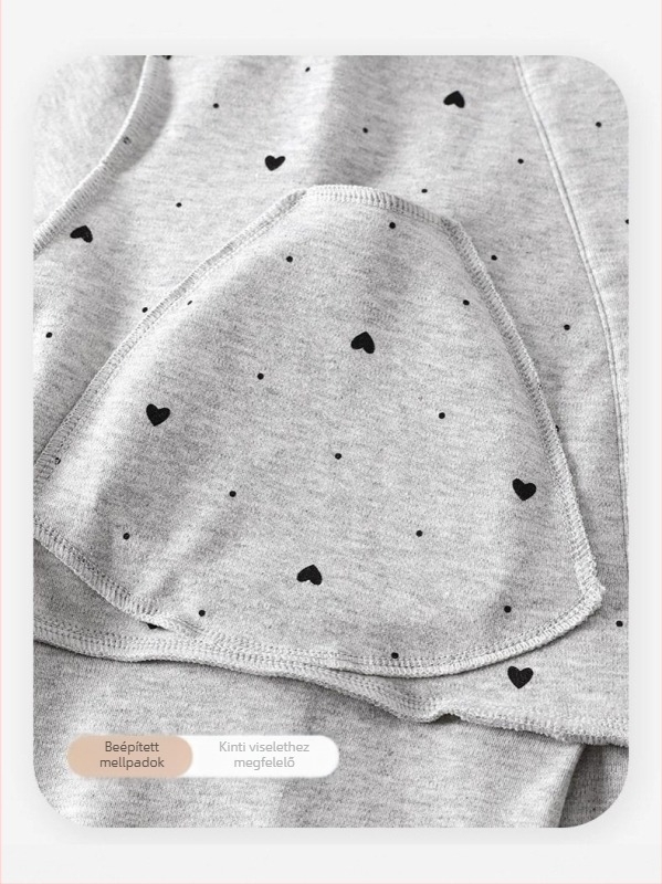 Szoptatós kismama pizsama melltámaszos betétekkel — két részes készlet, hosszú ujjú, V-nyak, geometriai mintázat, pamut-poliészter spandex