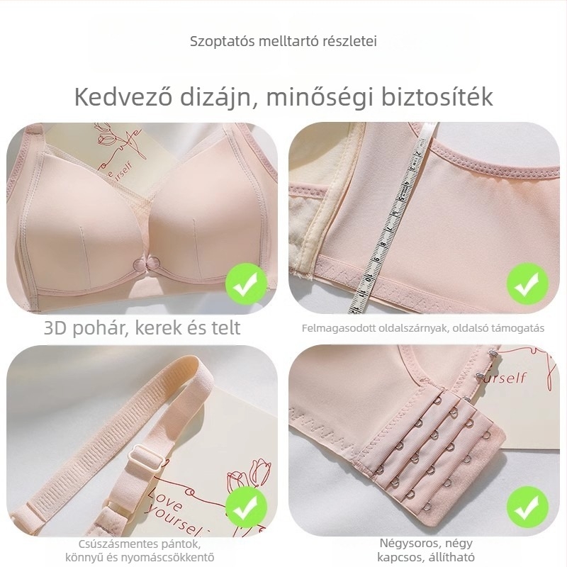 Szoptatós melltartó nylon anyagból, 70-80% fő anyag nylon, vékony formázott kosár, acélkarika nélküli, fix dupla vállpántok, szoptatáshoz