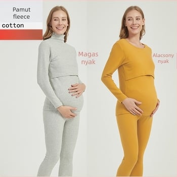 Kismama szoptatós felső, pamut fleece felülettel, magas gallér, hosszú ujjú, őszi–téli meleg