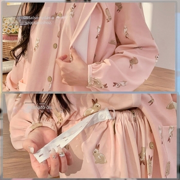 Szoptatós kismama pizsama mellkas párnával, állítható szoptatás, posztpartum otthoni viselet, hosszú ujjú, POLO gallér