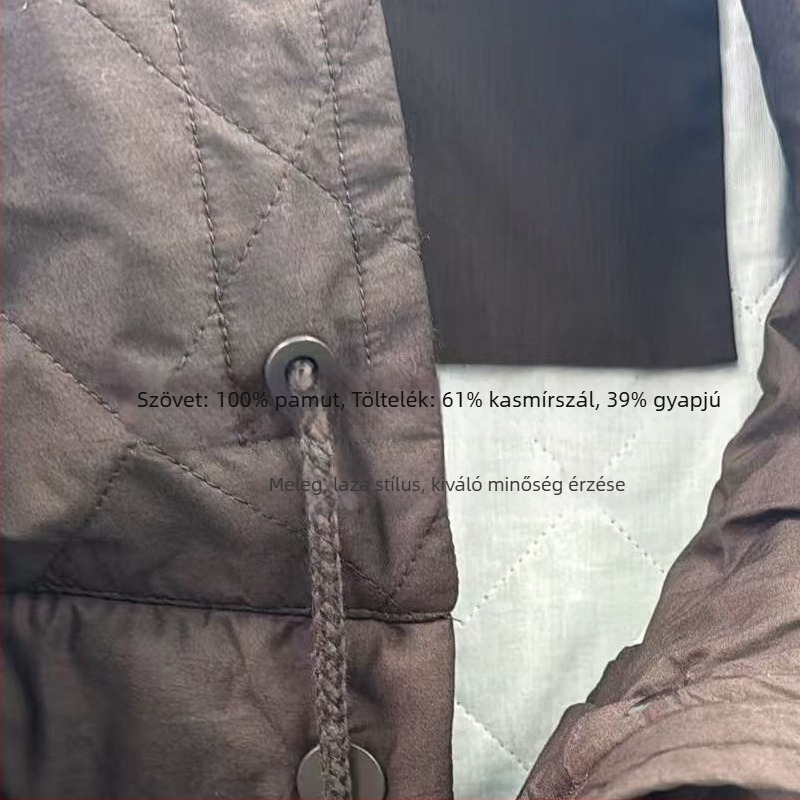 Női kardigán-vest, lazító stílus, középhosszú, magas gallér, pamut-kasmír töltet