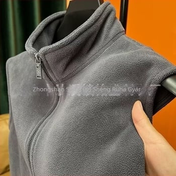 Férfi polár fleece mellény állógalléval, cipzár, cipzáros zsebekkel, mindennapi kardigán stílus, tavasz–ősz