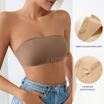 Nylon anyagú tube-top wrap, teljes kosár, váll nélküli, gyűjtő hatás, láthatatlan hátsó rész, 2025 tavaszi megjelenés