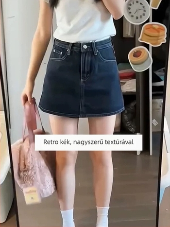 Plusz méretű retro denim culotte szoknya körte alakú testhez, magas derék, A-vonal, karcsúsító hatás, tavasz–ősz