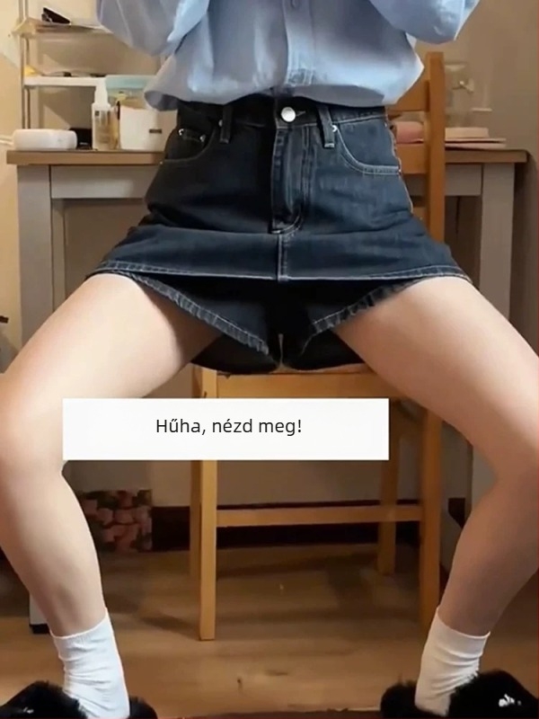 Plusz méretű retro denim culotte szoknya körte alakú testhez, magas derék, A-vonal, karcsúsító hatás, tavasz–ősz