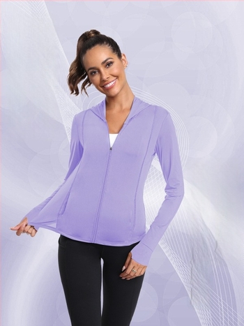 Női UPF50+ vékony, légáteresztő napsugárzás elleni dzseki cipzárral, poliészter és spandex anyagból, hosszú ujjú