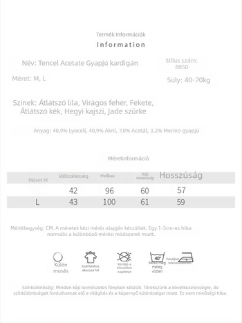 Lyocell anyagú kardigán laza szabásban, hosszú ujjú, vékony kötött anyag, hossza 50–65 cm, Lyocell 30–50% és akril 30–50%