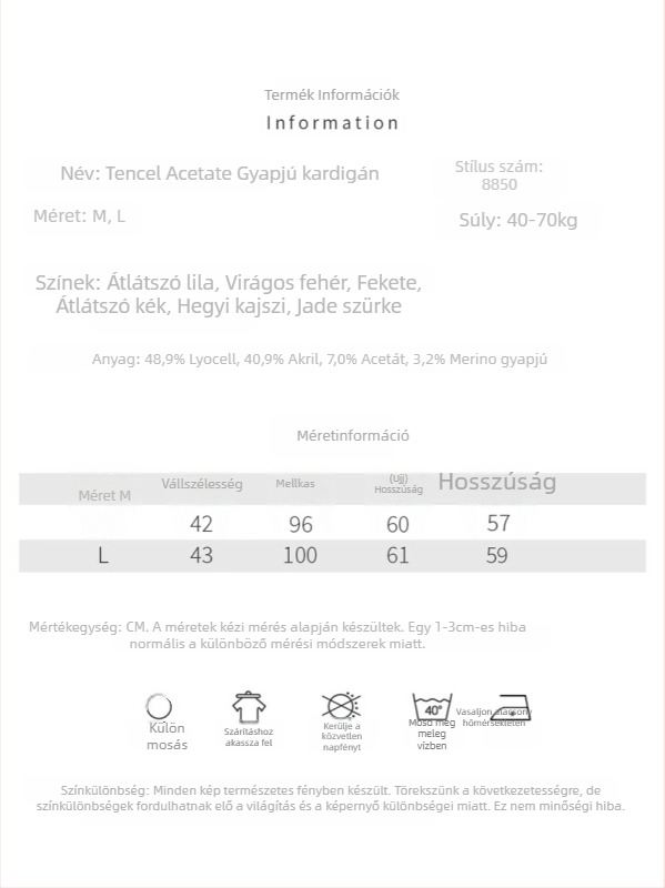 Lyocell anyagú kardigán laza szabásban, hosszú ujjú, vékony kötött anyag, hossza 50–65 cm, Lyocell 30–50% és akril 30–50%