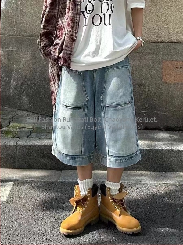 Farmernadrág rövid, egyenes szárú, több zseb, cropped hossz, középmagas derekú, zipzár