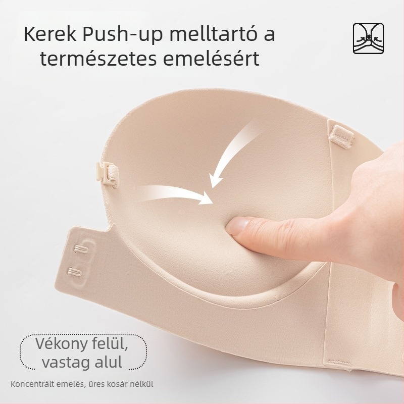 Elöl záródó, vállpánt nélküli melltartó, vékony modell, láthatatlan ruhák alatt, pamut kosár