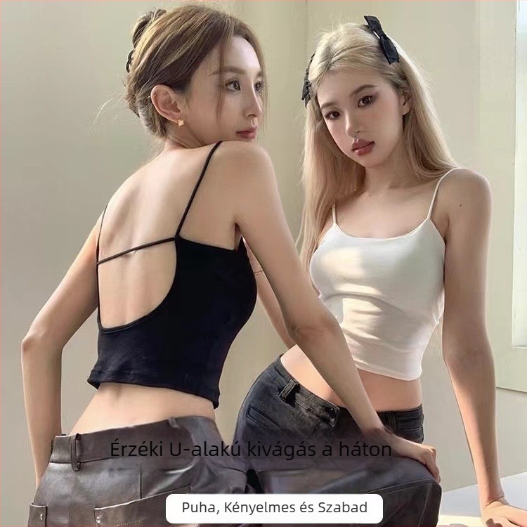 Szexi váll nélküli top kivágott hátrész és rögzített kosarakkal, nyári crop top