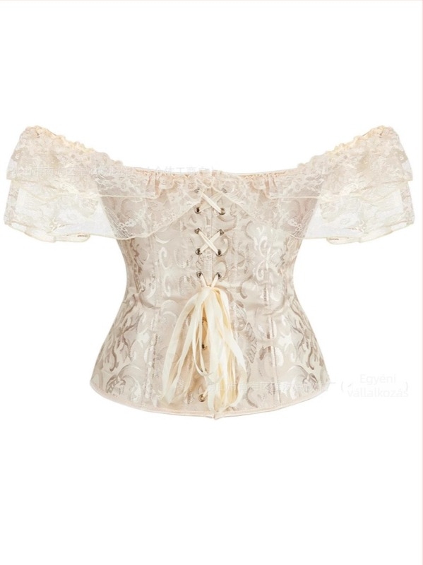 Csipkés top bustier-stílusú, csőtop formában, karcsú szabás, rövid hossz 40–50 cm, részletes mintázat