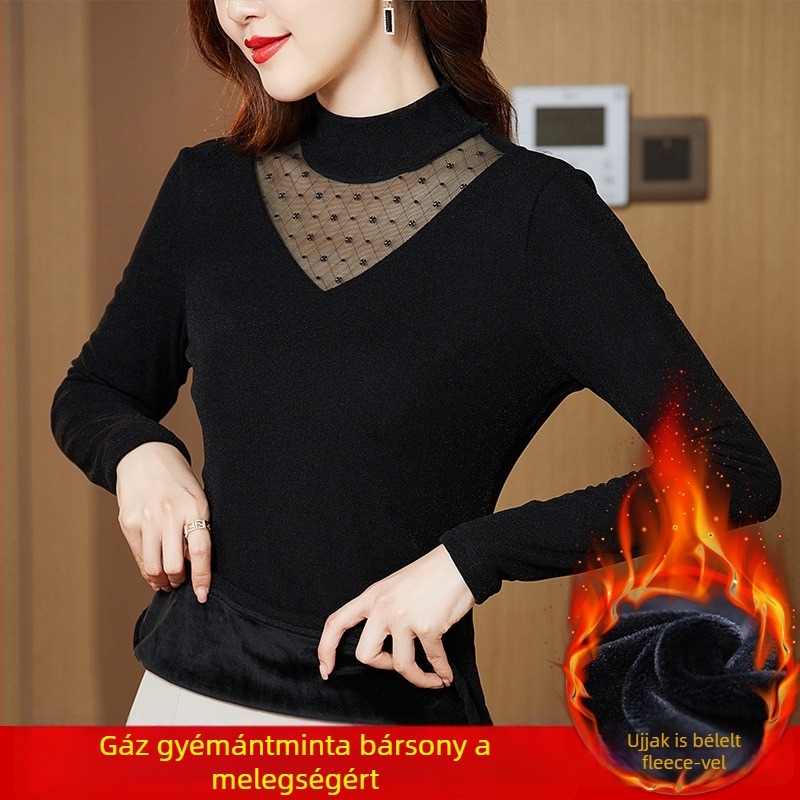 Női hálós anyagú felső, hosszú ujjú, fél magas gallér, nylon anyag