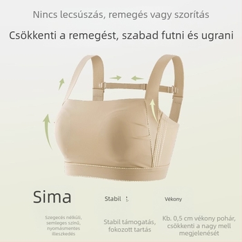 Vezeték nélküli sima sportmelltartó, teljes kosár, vékony formázott kosár, csőtop stílus, fix vállpántok, hátul négy sor horog-zár