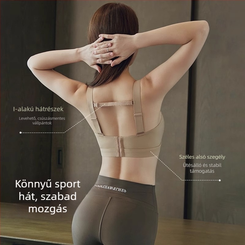Vezeték nélküli sima sportmelltartó, teljes kosár, vékony formázott kosár, csőtop stílus, fix vállpántok, hátul négy sor horog-zár