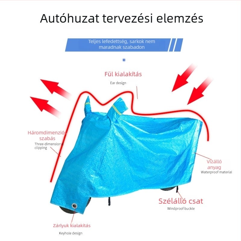 Elektromos járműre szánt védőhuzat napvédelemmel, szél- és porvédő, vastag alumíniumfóliás esővédő huzat