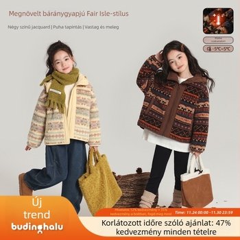 Lányoknak készült fleece kabát - pamut külső, poliészter bélés, hosszú ujjú, középhosszú, kapucni nélkül, téli 2025