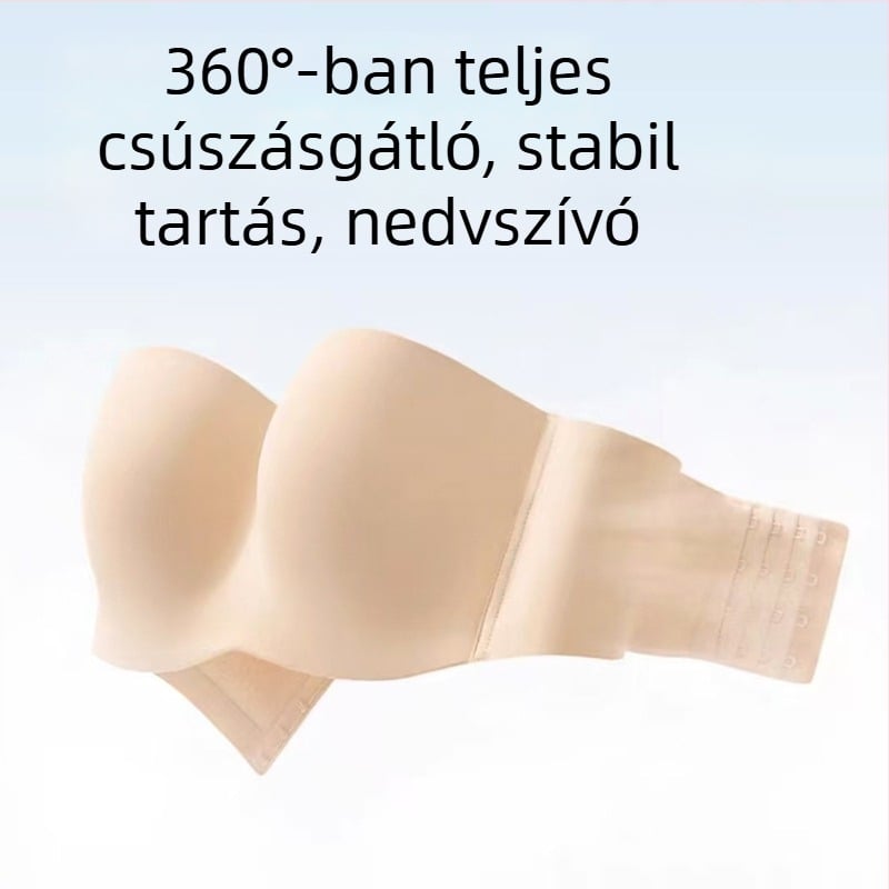 Vállpánt nélküli melltartó nagy méretekhez – csúszásmentes, láthatatlan a ruhák alatt, push-up, légáteresztő, plusz méret, hátoldali zár négy sor kapocs