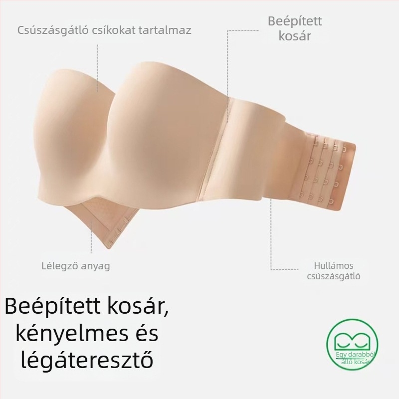 Vállpánt nélküli melltartó nagy méretekhez – csúszásmentes, láthatatlan a ruhák alatt, push-up, légáteresztő, plusz méret, hátoldali zár négy sor kapocs