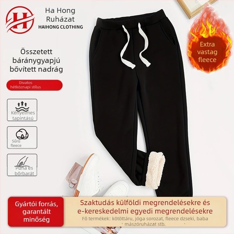 Őszi-téli fleece nadrág kasmír 95%+ és poliészter 95%+, középmagas derekú, extrán vastag, szűk fazon